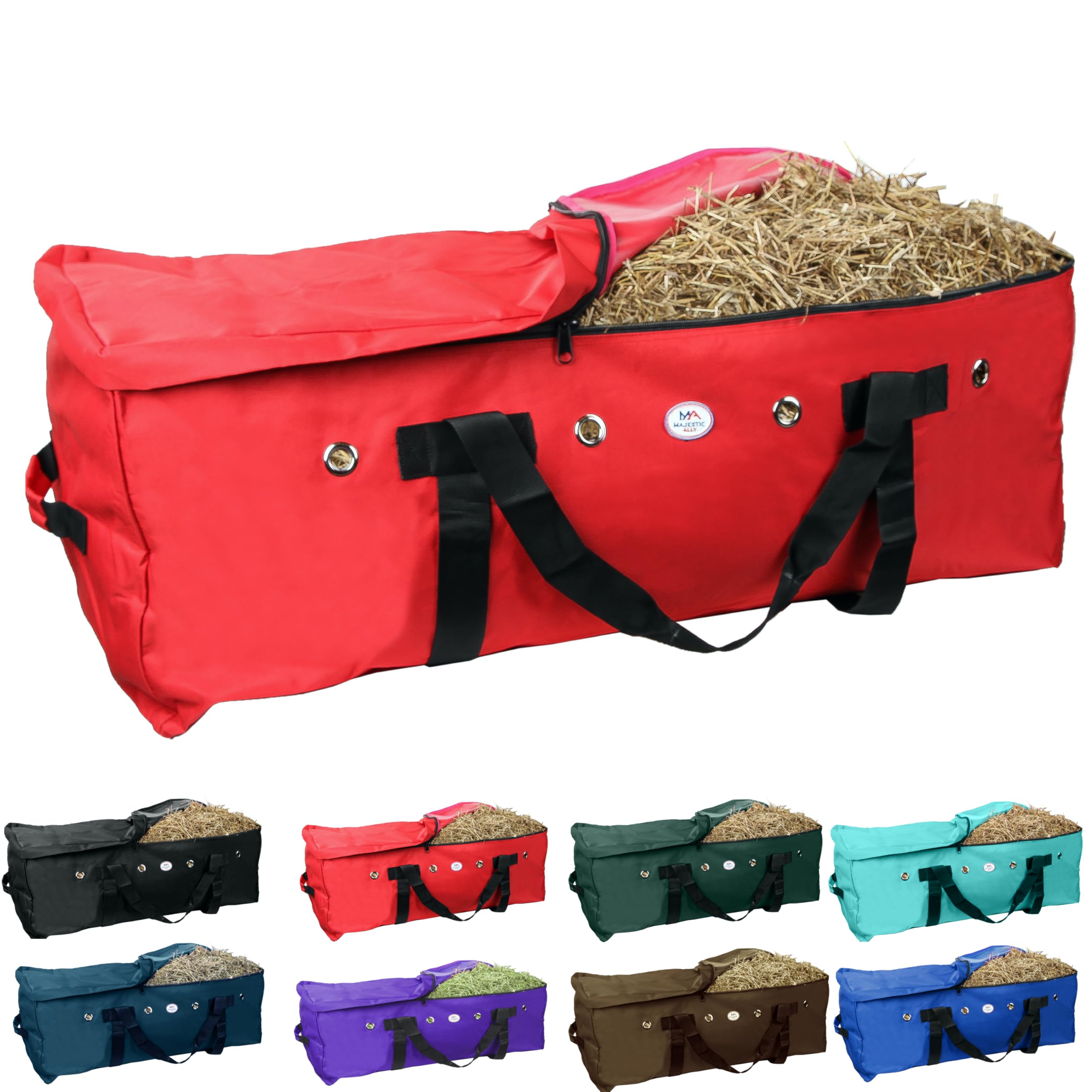 Majestic Ally 1200 D Nylon Fabric Large 44” x 20” x 16” and Extra Large 53"x 24" 20" Heavy-Duty Hay Bale Storage Bag (Red) (Extra Large, Red) — image 1