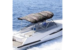 KING BIRD 3-4 Bow Bimini Boat Top Cover Sun Shade Boat Canopy Waterproof 1 Inch Stainless Aluminum Frame 46" Height with Rear Support Poles and Storage Boot 6 Colors -5 Sizes