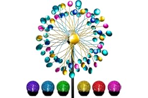 VISFLAIR Solar Wind Spinner, 58.2 Inch Outdoor Metal Stake Yard Spinners,Solar Powered Multi-Color LED Glass Ball with Kinetic Wind Sculpture Spinner Windmills for Outdoor Lawn & Garden Decoration -Polka Dots