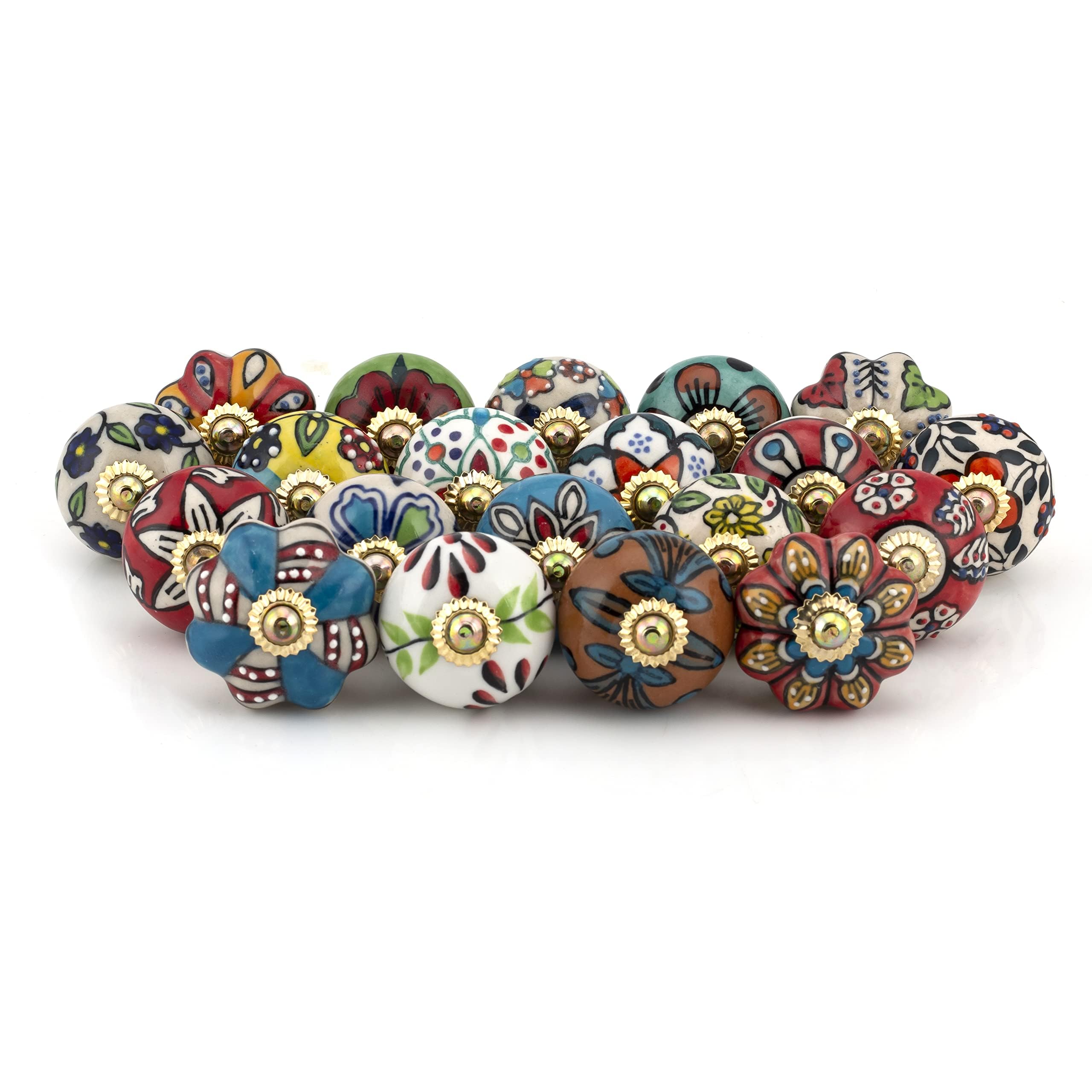 Craft Trade Assorted Multicolored Door Cabinet Knobs for Dresser Drawer Vintage Closet Ceramic Knob Colorful Pull Handles Cupboard Wardrobe Knobs for Kitchen Furniture Home Décor - Pack of 20