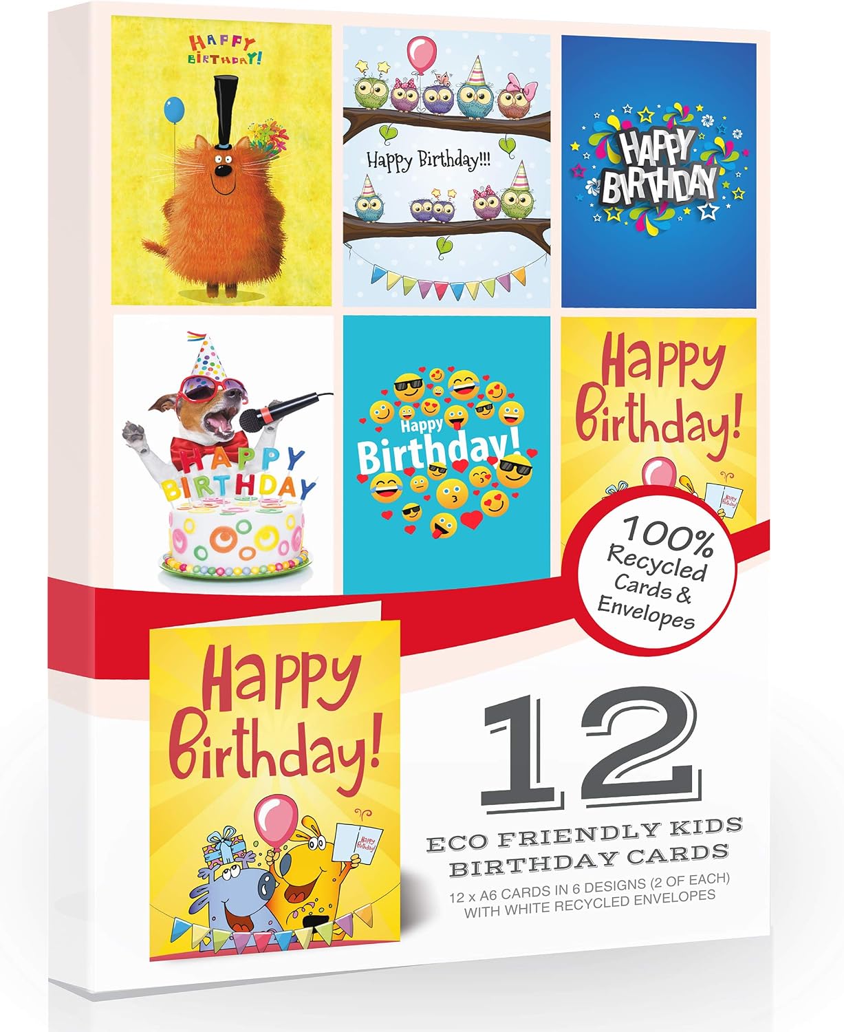 Olivia Samuel 12 x Kids Birthday Cards Pack & Envelopes Great value pack of birthday cards on 300gsm card. 6 Designs ideal for Children. UK Made and Fully Recyclable
