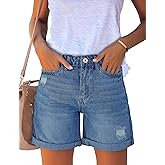 luvamia Women's Casual Ripped Denim Shorts High Rise Distressed Rolled Hem Jeans Shorts