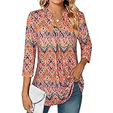BEPEI Womens Tops Dressy Casual 3/4 Sleeve Blouses V Neck Business Work Shirts