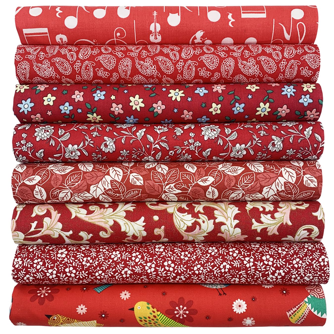 aufodara 8pcs 50 x 50cm Cotton Fabric Squares Bundles Patchwork Patterned Crafts Cotton Fabric for Sewing Quilting DIY Crafting Fabrics (Red) — image 1