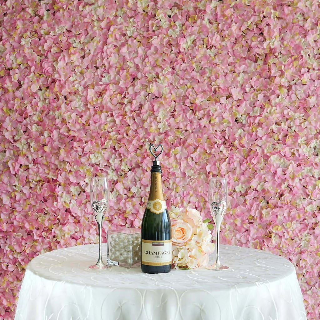 Enova Home Artificial Faux Foliage Wall Mat Panel Hydrangea Flower Backdrop Wedding Party Event Decoration Pack of 4 (Pink)