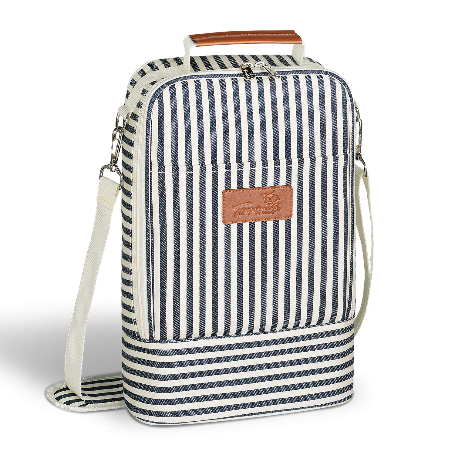 Kato Tirrinia Insulated 2 Bottle Wine Cooler Bag - Wine Cooler Tote Carrier for Picnic, Beach, Wine Lover Gift, Stripe