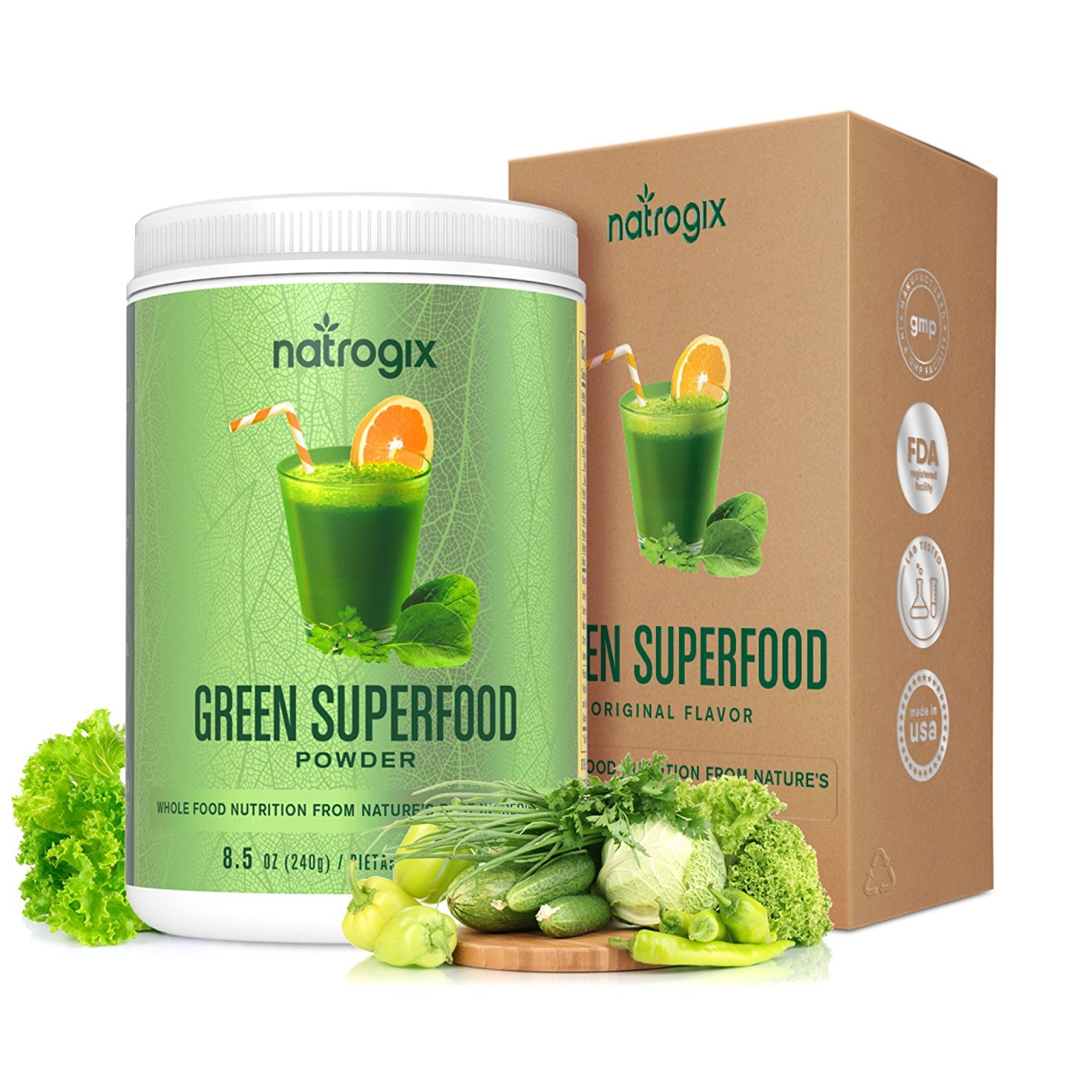 Green Superfood Powder by Natrogix - 32 Whole Food Greens...