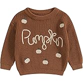 Baby Boy Girl Thanksgiving Sweater Pumpkin Print Ribbed Knit Pullover Toddler Long Sleeve Tops Fall Winter Clothes
