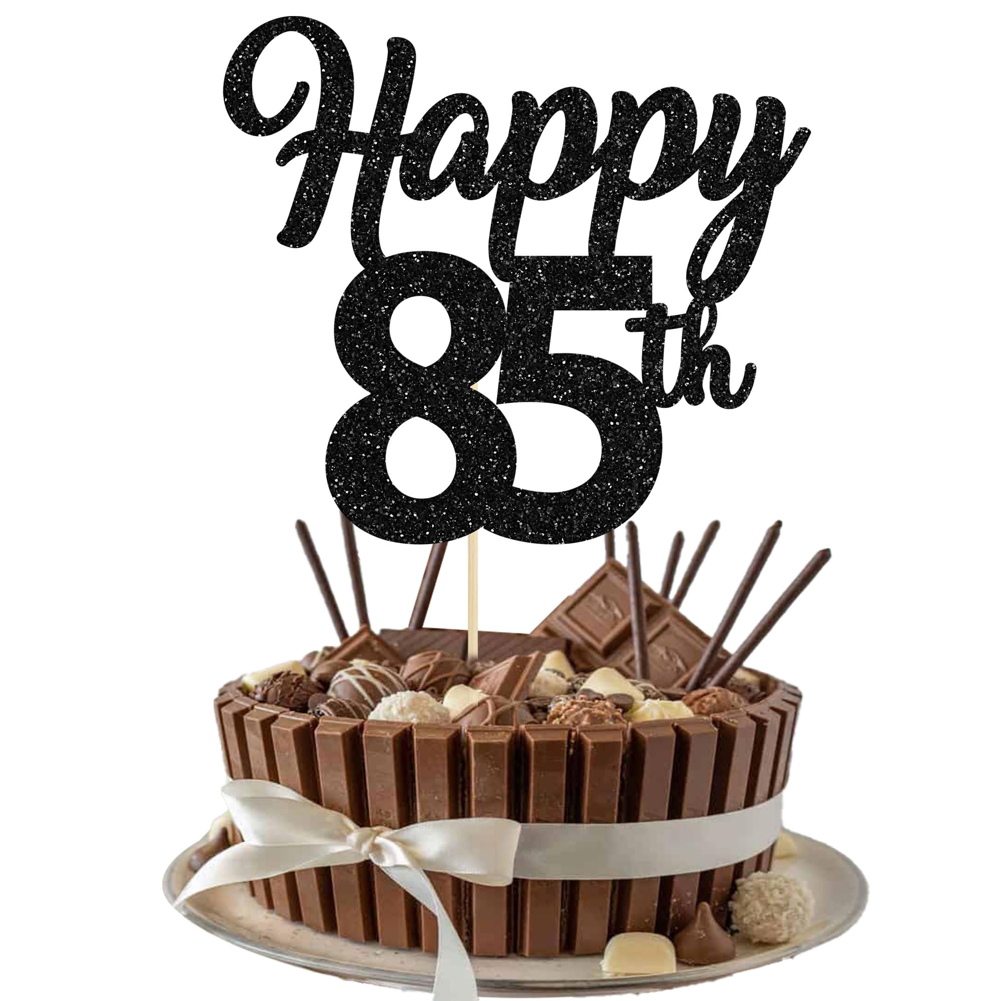 3Pcs Happy 85th Cake Topper Black Glitter Number 85 Decorations 85th Birthday Cake Pick Decorations for Cheers to 85 Years Old 85th Birthday Wedding Anniversary Party Supplies