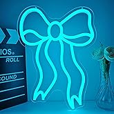 Blue Bow Neon Sign for Wall Decor Bow Led Neon Lights for Coquette Room Decor Dimmable Light up Sign for Bedroom Wall Bow party decorations Girls Room Birthday Christmas Gifts With USB Power