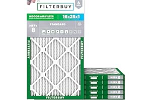 Filterbuy 16x25x1 Air Filter MERV 8 Essential Dust & Allergy Defense (6-Pack), Electrostatic Pleated HVAC AC Furnace Filters Replacement, Made in USA (Actual Size: 15.50 x 24.50 x 0.75)