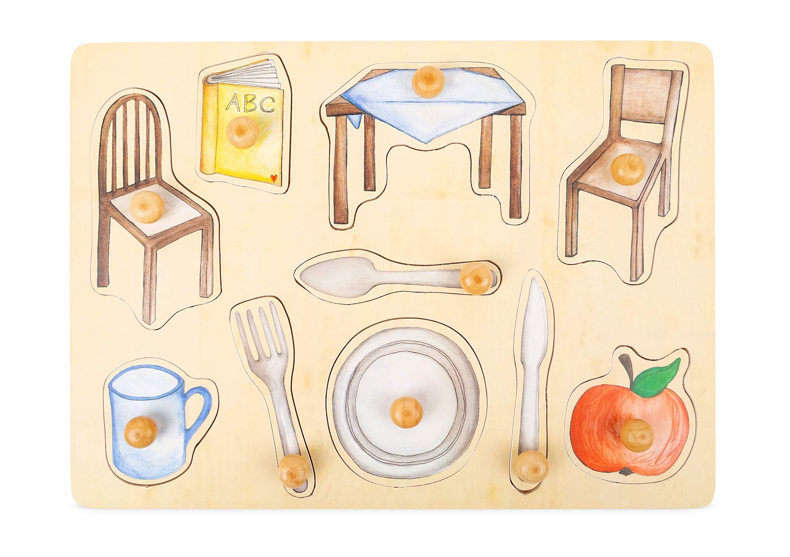 Small Foot 11502 Everyday Objects Puzzle Made of Wood with Various Detailed Motifs, for Ages 12 Months and up