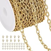 Jabogrii 16.4 Feet Gold Paperclip Jewelry Chains Bulk Stainless Steel Embossed Oval Link Chain for Jewelry Making