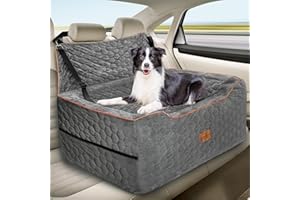 MELAFA365 Dog Car Seat for Medium/Large Dogs, Washable Dog Booster Seat for Dogs Under 60 lbs or 2 Small Dogs, Multi-Functional Pet Car Seat with Thick Cushion, 2 Safety Leashes, Snack Pockets & Dog Car Bed