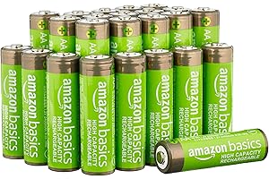 Amazon Basics 24-Pack Rechargeable AA NiMH High-Capacity Batteries, 2400 mAh, 1.2V, Recharge up to 400x Times, Pre-Charged