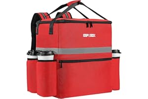 ESPXBOX Food Delivery Backpack - Insulated Pizza Bag for Delivery Bike with 4 Cup Holders, Large Leakproof Hot/Cold Delivery Bags for Uber Eats, Doordash, Postmates - Red