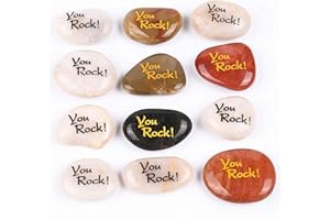 12 PCS You Rock! RockImpact You Rock Gifts You are Amazing Engraved Inspirational Stones Pocket Stone River Rock Word Stone Appreciation Gratitude Stones Wholesale Bulk (Pack of 12, You Rock!)