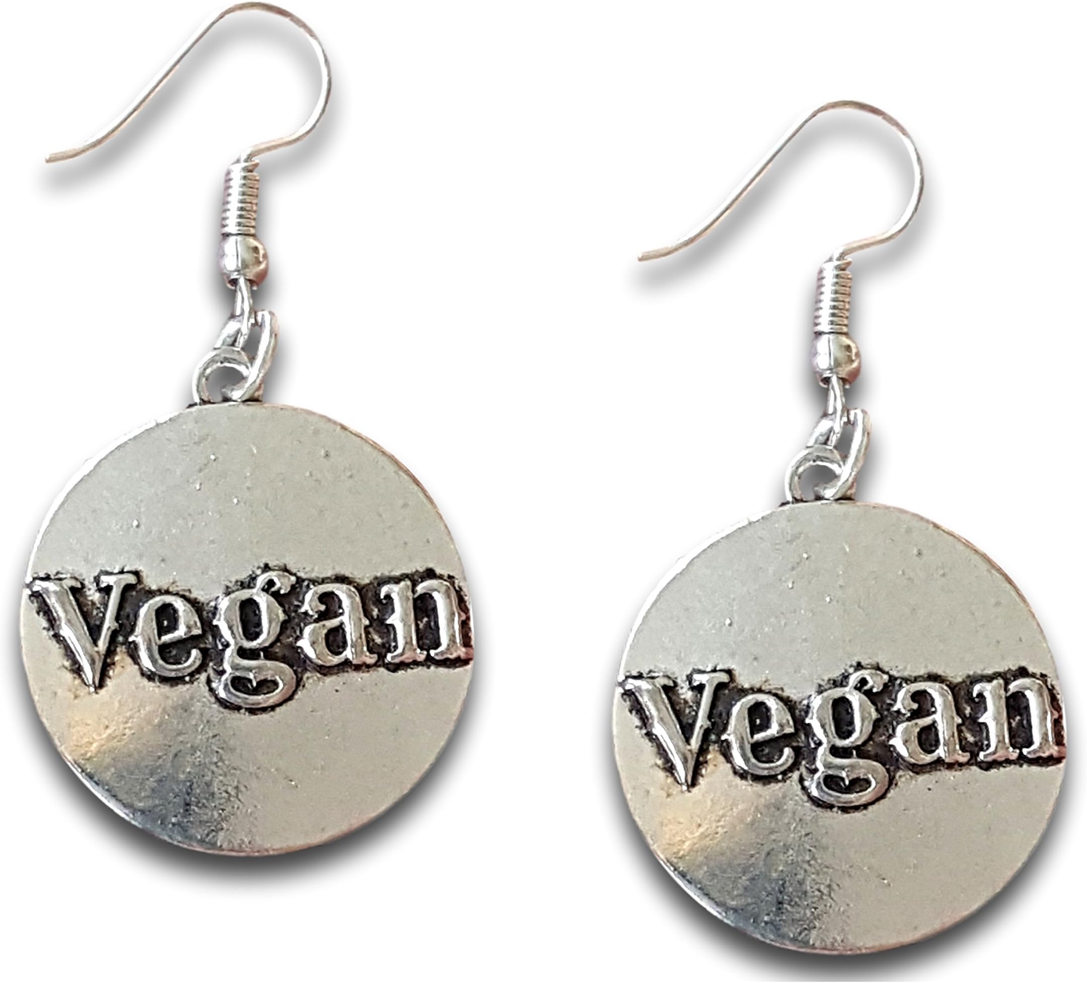 Vegan Pride Silver Round Circle Disc Dangle Earrings by Farralone