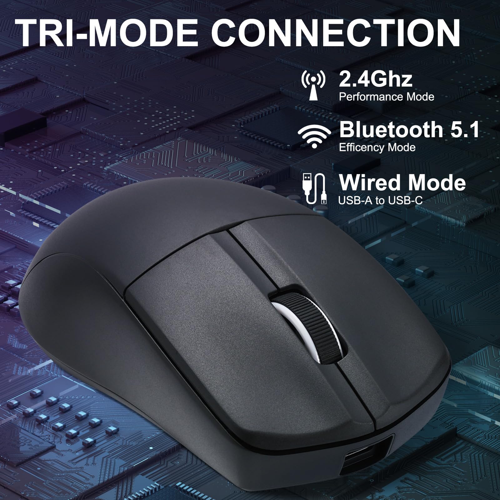 HUO JI E-YOOSO Wireless Gaming Mouse, 49g Superlight, Bluetooth 5.1/2.4G/Wired, 26,000 DPI, 5 Programmable Buttons, 150 Hr Rechargeable Battery, Software Support for PC, Mac, Black