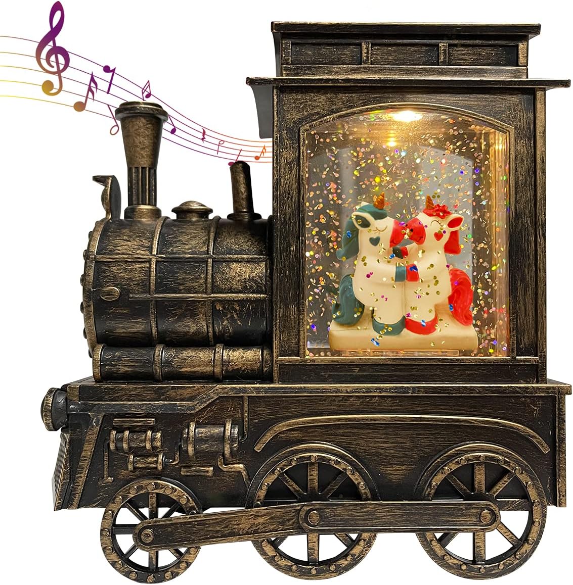 Snow Globes - GOOSH Lighted Musical Boxes & Figurines Blue Pink Unicorn Couple with Battery Operated LED Water Glittering Music Playing with 6H Timer, Home Train Décor Gift…