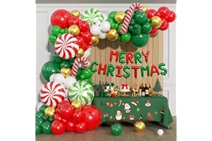 EICUECUE Christmas Balloons Garland Arch Kit - 159Pcs Different Size Red White Green Metallic Gold Balloons Candy Cane MERRY CHRISTMAS Banner Foil Balloon for Xmas Christmas Lollipop Party Decorations