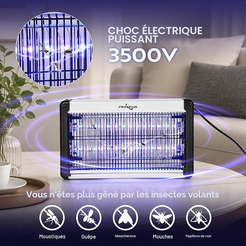 Lampe Anti Moustiques, Tue Mouche Eléctrique, Destructeur D' Insectes, Anti Moustique Intérieur, UV LED Piège Insectes Volants: Mouches, Moucherons, Moustiques, Guêpes. (1,5 M Câble)
