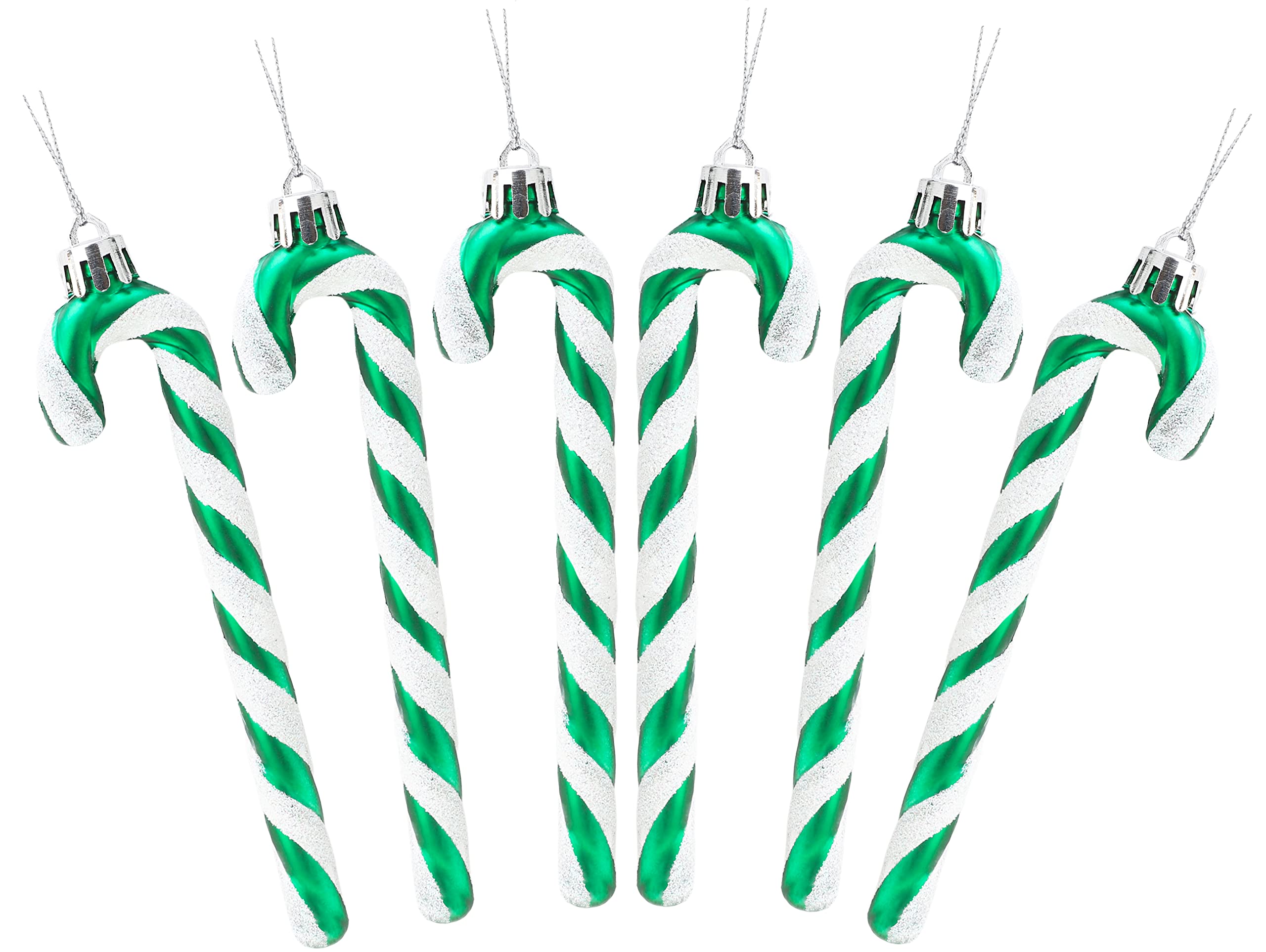 Christmas Concepts® Pack Of 6-13cm Glitter Candy Cane Christmas Tree Decorations (Emerald Green)