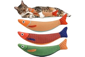 AUSCAT 3Pcs Catnip Toy, Catnip Fish Toy for Cats, Cat Kicker Toys with Crinkle Sound, Interactive Plush Soft Cat Toys for Ind