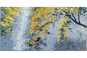 Alenoss Modern Abstract 3D Wall Paintings on Canvas 48x24 Inches Hand-Painted Trees Acrylic Paintings Canvas Wall Art Yellow Floral Artwork Home Decorations for Wall