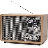 LoopTone AM FM Radio for Home,Bluetooth in/Out Retro Wood Radios with AUX in,Headphone Jack, Vintage Table Radio with Treble Bass Control for Kitchen Living Room with Rotary Knob