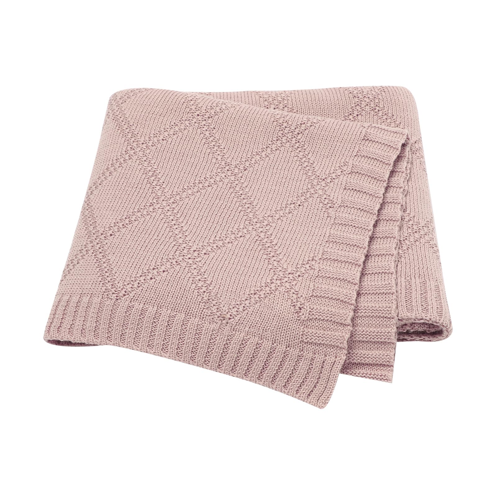 Hadetoto Baby Blanket Soft 100% Cotton Knitted Baby Cellular Blanket for Newborn Boy Girls - Pink