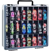 ALCYON 48-Compartment Toy Car Storage Case for Hot Wheels and for Matchbox | Adjustable Dividers and Dual Snap Closures Keep Mini Cars and Figures Sorted; Built-In Handle Eases Travel, Black, Box Only