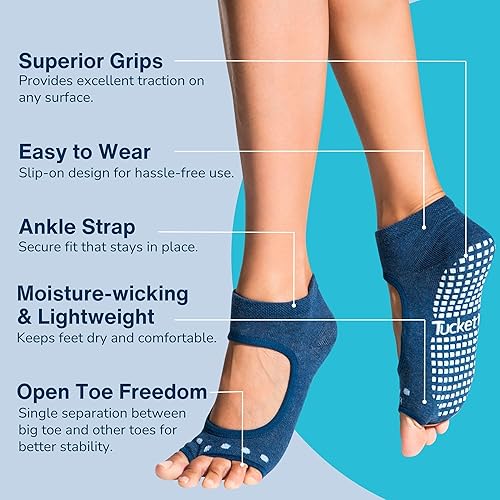 Tucketts Toeless Pilates Socks with Grips for Women, Non-Slip Yoga
