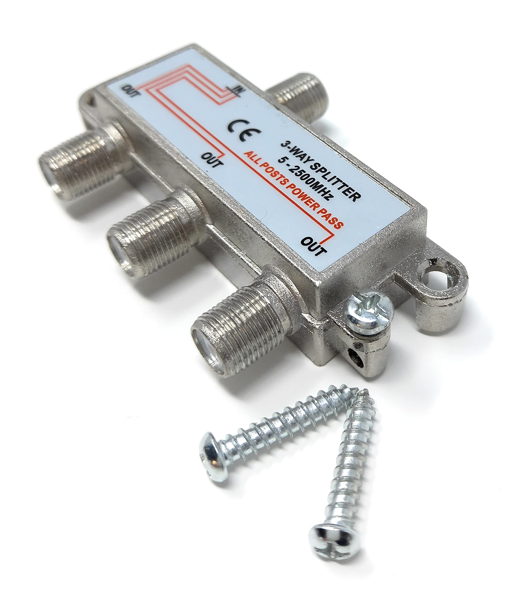 TV Splitter F-Type Screw-on Connectors RF Coaxial Cable Adapter, Passive Wideband Signal, 5-2500Mhz (3 Way)