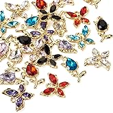 Beadthoven 24pcs Glass Rhinestone Flower Butterfly Charms Colorful Faceted Glass Crystal Charms Golden Alloy Butterfly Pendants Shiny Rhinestone Gems Earring Charms for Jewelry Making DIY Necklace