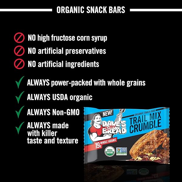 DAVE’S KILLER BREAD TRAIL MIX CRUMBLE ORGANIC SNACK BARS, 4 INDIVIDUALLY WRAPPED SNACK BARS
