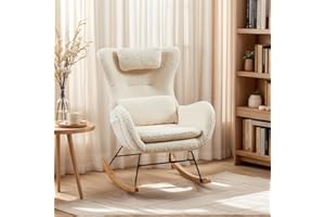 FATANI Nursery Rocking Chair, Upholstered Glider Rocker Nursery Rocking Accent Vanity Chair, Recliner Armchair with Side Pocket, Comfy Side Living Room Chairs, Rocker Glider for Bedroom Nursing Room (Beige)