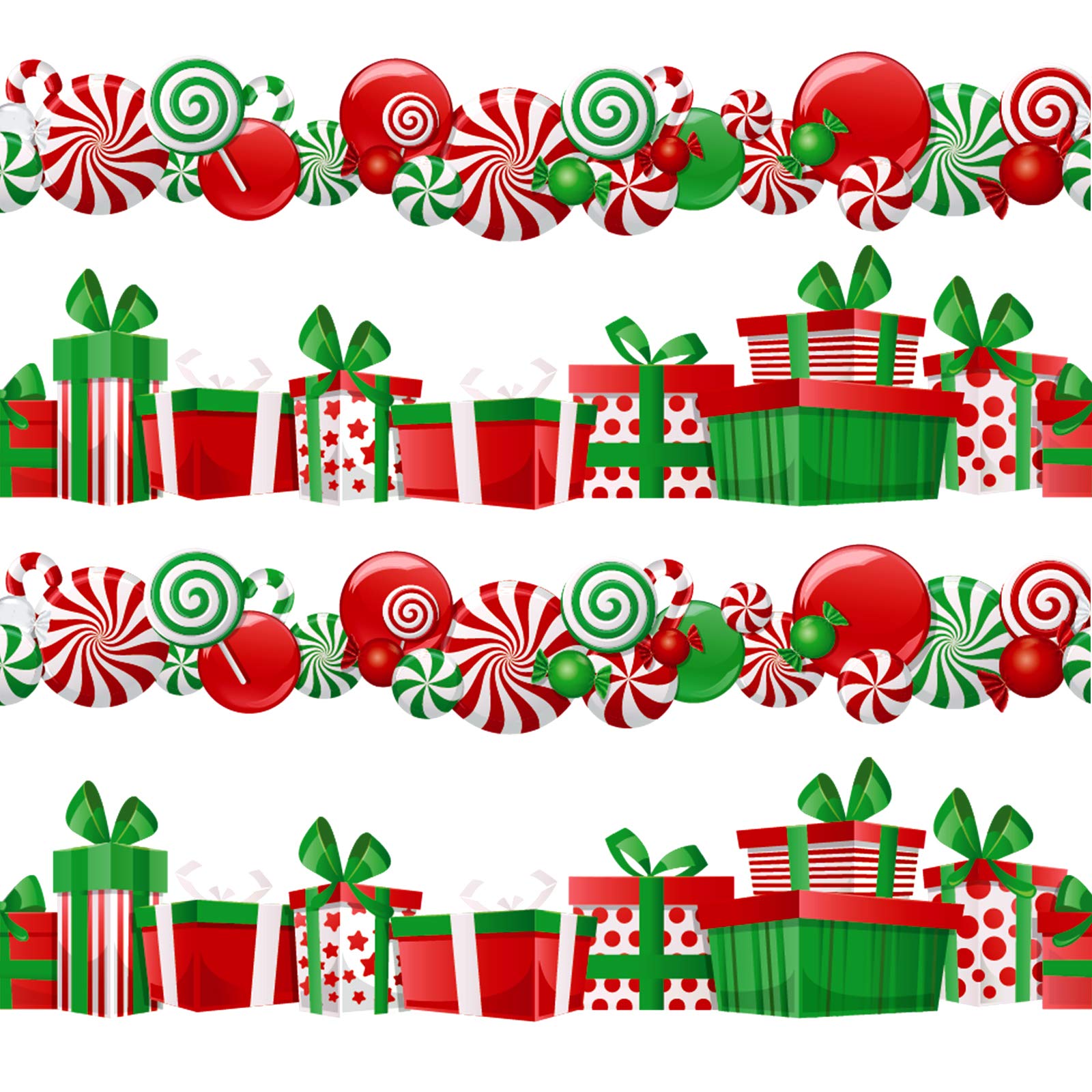 Whaline 68Ft Christmas Bulletin Border Stickers Gift Candy Trim Border Christmas Decoration Borders Red Green Label Stickers for Winter Christmas Holiday Classroom School Decoration, 2 Design, 60Pcs