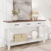GarveeHome 3 Drawers Entryway Table, Farmhouse Wooden Console Table | 2-Tier Storage Long Design, Sturdy Base,Entryway Furniture for Living Room,Water resistant,Narrow Hall Table,Easy Assembly