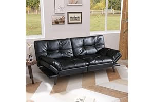 Hcore Futon Sofa Bed, Convertible Futon Couch with Memory Foam, Fuax Leather Sleeper Sofa Couches for Living Room, Apartment,Bedroom, Standard Black