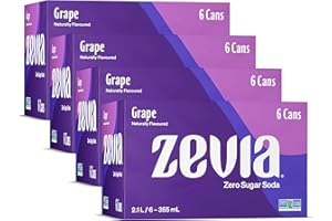 Zevia Zero Sugar Soda, Grape, 355 mL Cans (4x6-Packs, 24 Cans) – Caffeine Free, Naturally Sweetened, No Calories - Gluten-Fre