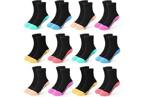 GENTABY 12 Pairs Girls Socks Kids Crew Socks for Toddler Boys Girls Athletic Cotton Half Cushion Mid Cut Sock for 1-14 Years