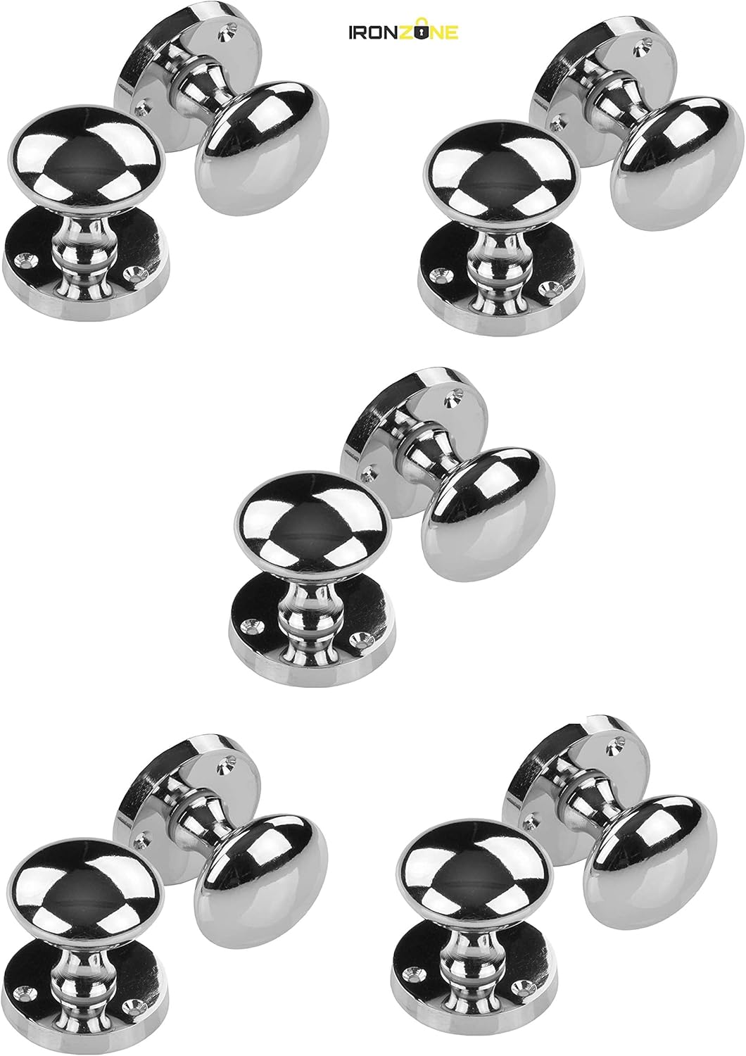 5 Sets Polished Chrome Sprung Mortice Door Knob Sets Pack Pair (Knob