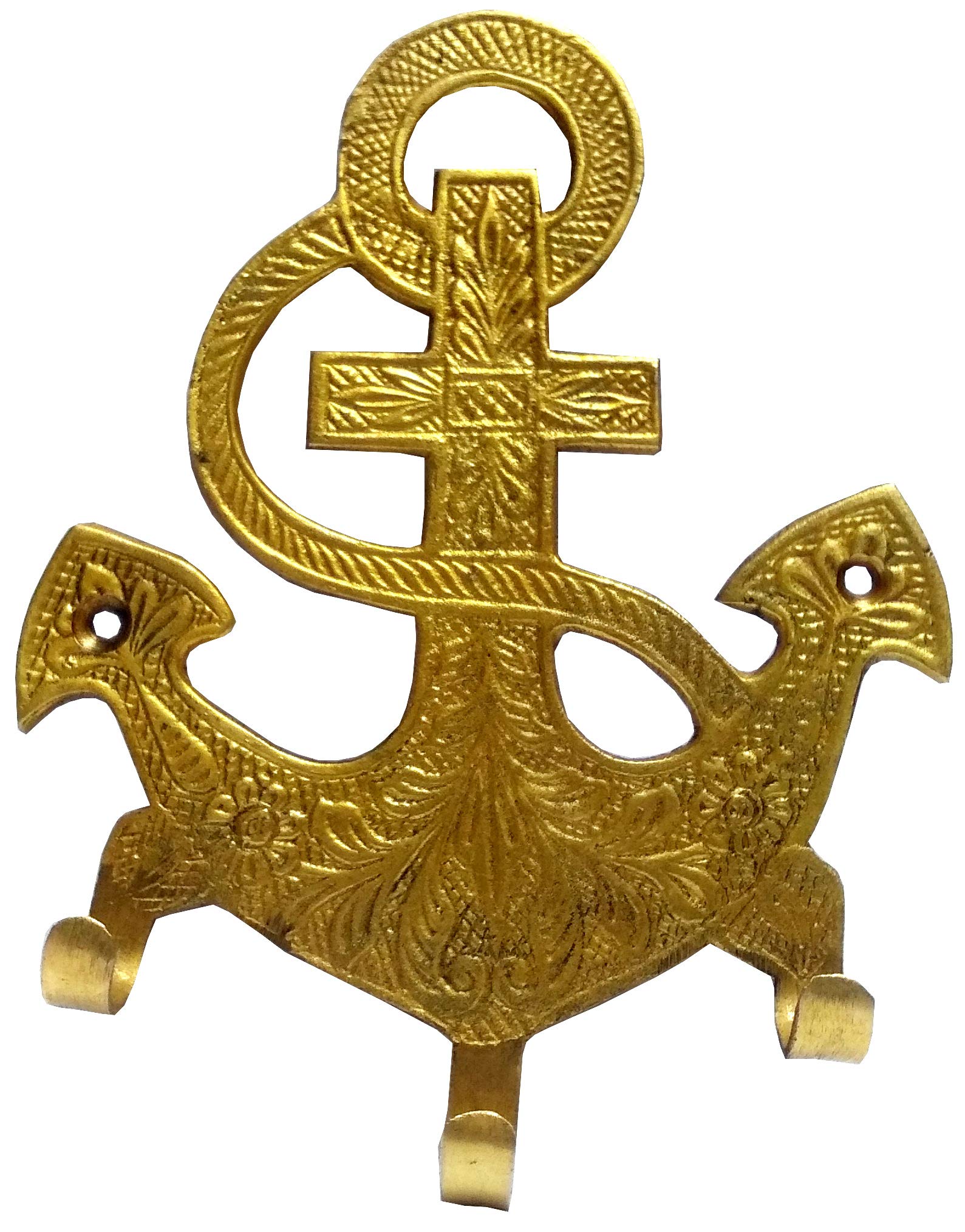 Purpledip Brass Wall Hooks 'Pirate Anchor': Vintage Design Decorative Hanger (11823)