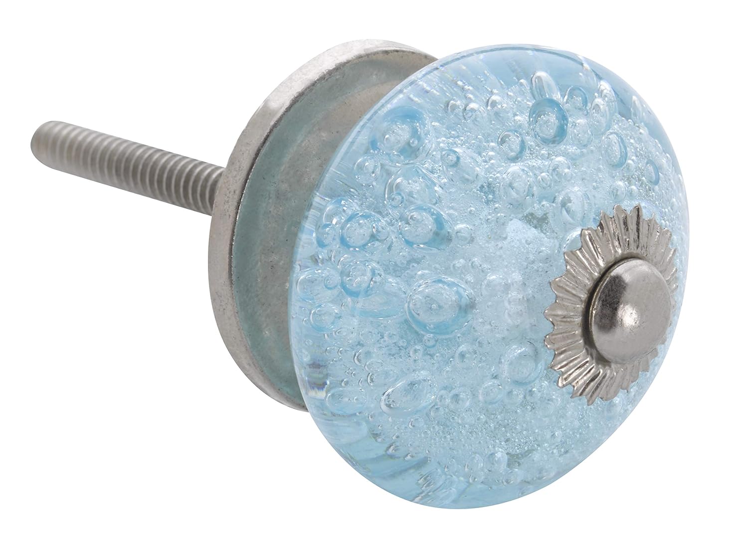 Aqua Blue Bubbles Glass Chrome Hardware Dresser Drawer Cabinet