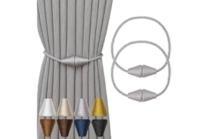 Contoeey Magnetic Curtain Tiebacks 2 Pack Outdoor Rope Curtain Tie Backs Decorative Window Treatment Holdbacks for Home Decorative Curtain, Grey