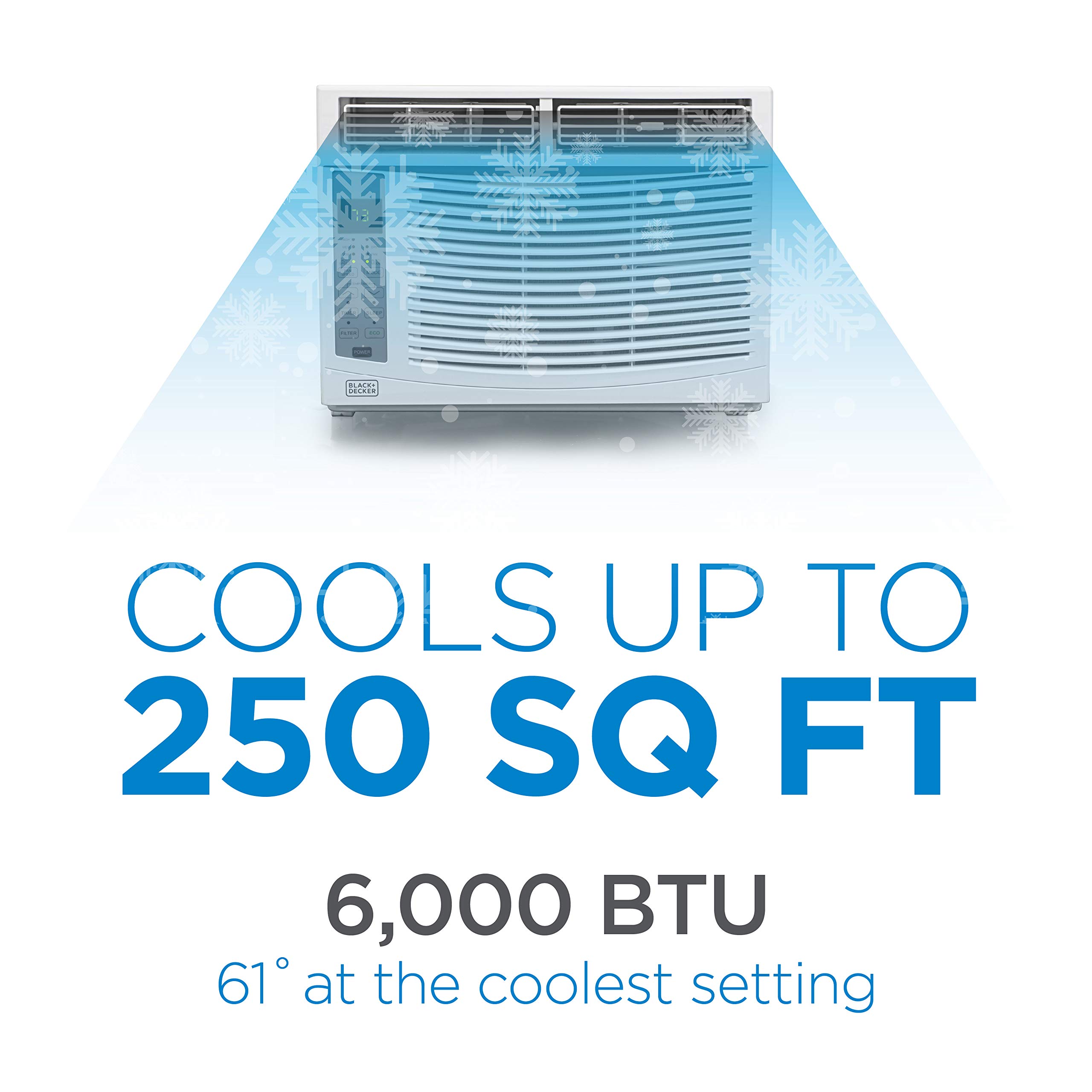BLACK+DECKER BWAC06WT6 6000 BTU Window Air Conditioner Unit, AC Cools Up to 250 Square Feet, Energy Efficient, White
