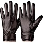 Alepo Winter PU Leather Gloves For Men, Warm Thermal Touchscreen Texting Typing Dress Driving Motorcycle Gloves Wool Lining