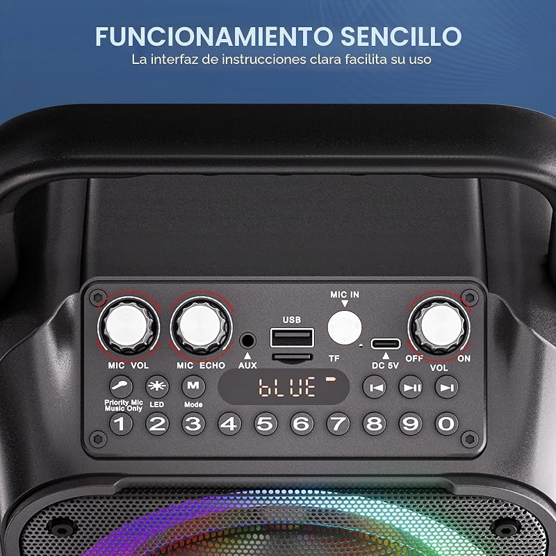 Ankuka Karaoke 2 microfones sem fio alto-falante profissional de karaokê com microfone para com sistema PA, suporta Bluetooth / TV / TF / USB / AUX / FM / TWS (Preto)