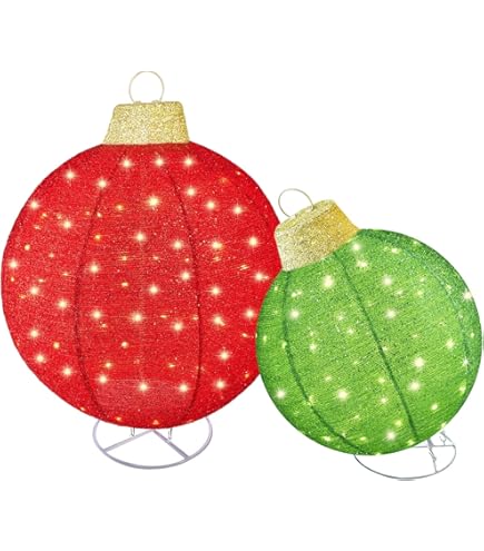 Dazzle Bright Pre-Lit Pop-Up Christmas Ball Decorations - Set Of 3 (Red, Green, Blue) With 270 LEDs, 8 Light Modes, Timer - For Indoor/Outdoor Holiday Decor
